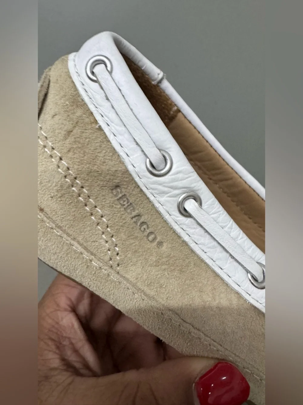 Sebago Bala Taupe and White Suede Boat Shoes Womens Size 6.5 Classic Casual